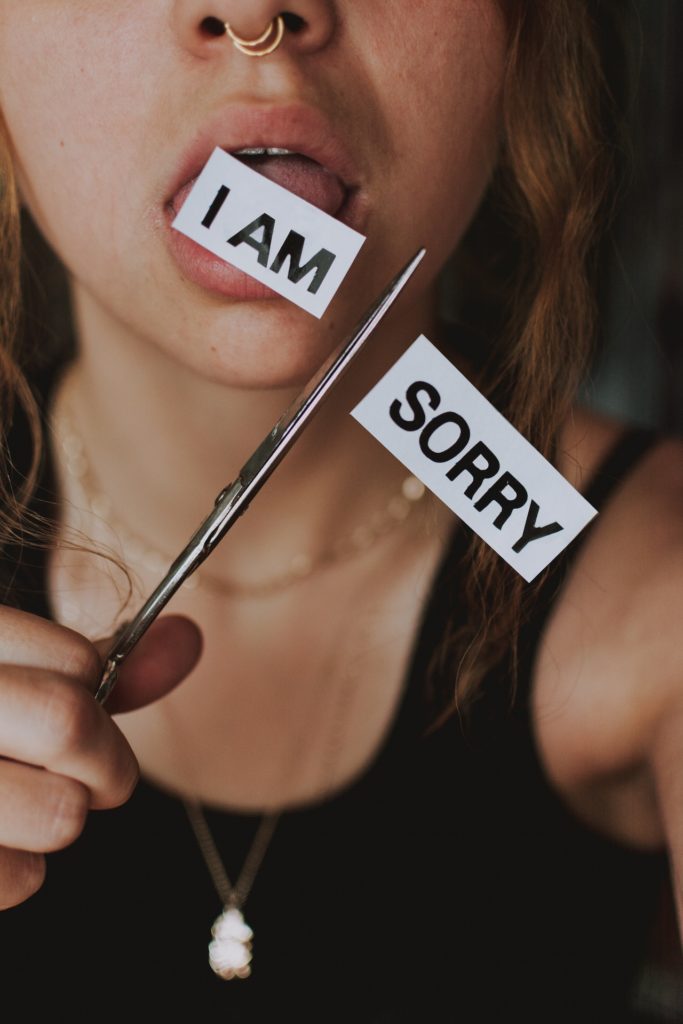 Woman not being sorry about self compassion