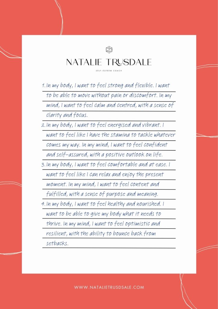 Natalie Trusdale Whats a Healthy Weight List Blank Printable Example Self Esteem Coach