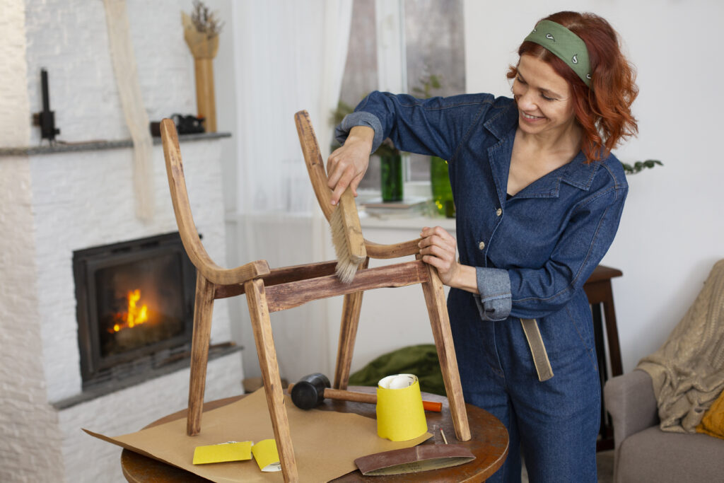 Woman making her own furniture as her interest and hobby and in turn identifying her self-belief